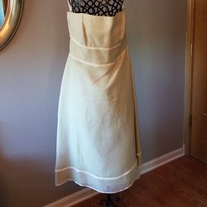 Thread celery green sheer overlay strapless gown